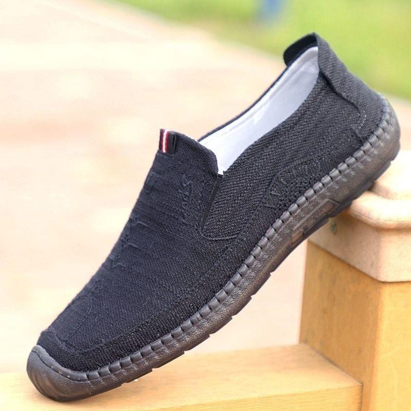 Spring and summer fashion breathable linen toe men's shoes, cow tendon soles, middle-aged and elderly dad shoes, a foot lazy beanie shoes