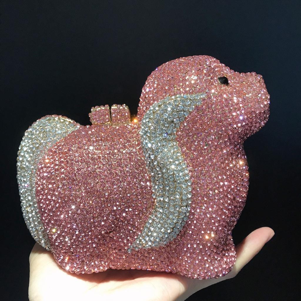 Puppy  Diamond Evening Bag Dog Crystal Handbag Rhinestone Bags Wedding Bridal Purse Luxury Crystal Clutches Women Party Purses