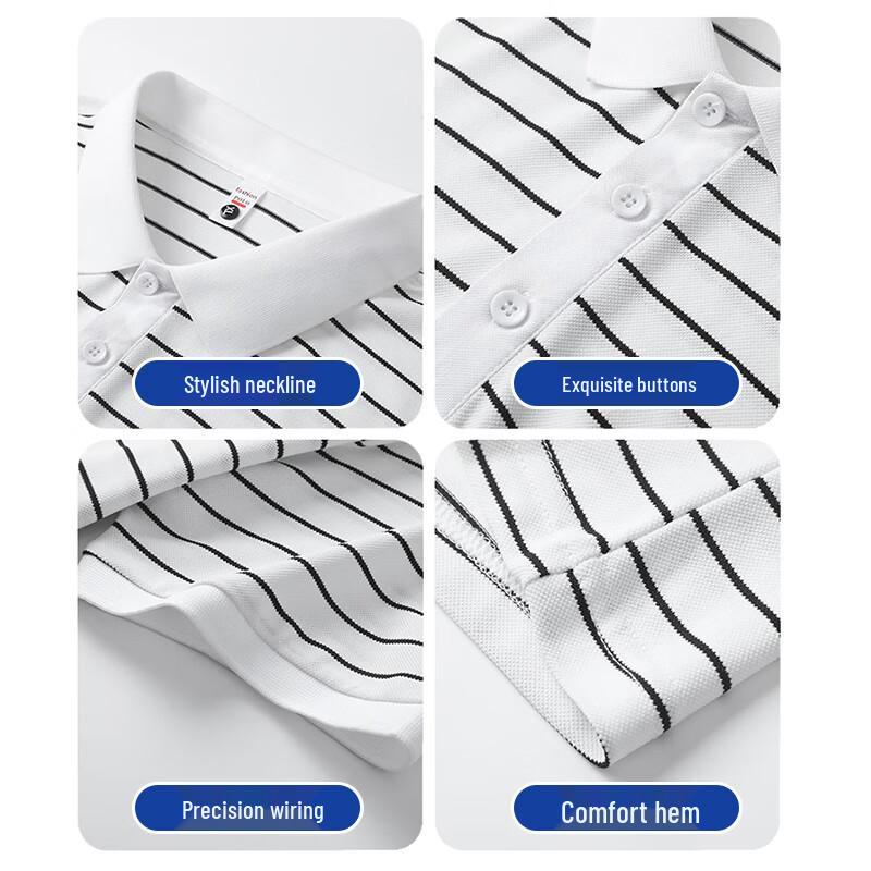 ROMON Men's Striped Quick-Dry Cool-Feel Polo Shirt