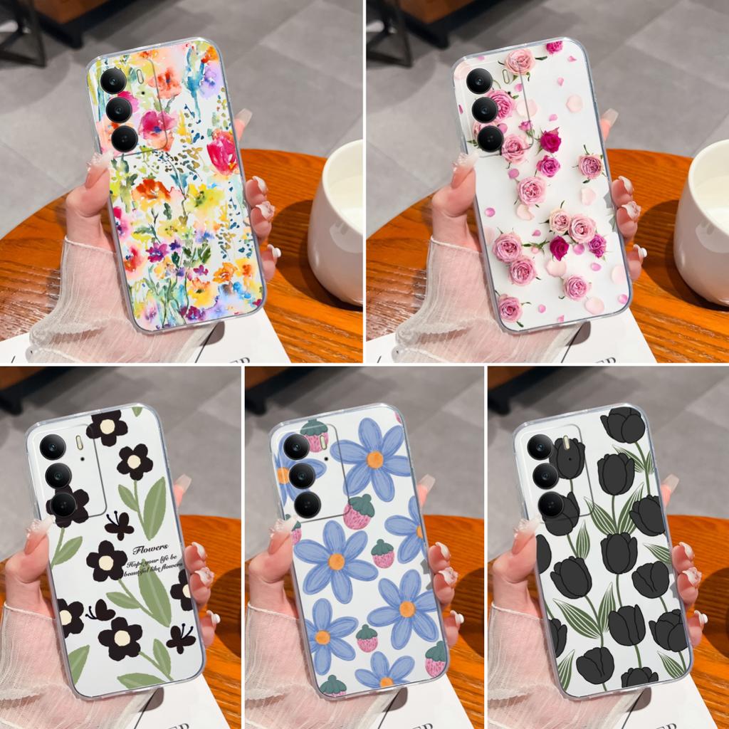For OPPO P1 Speed Realme C75 13+ Neo7 Find X8 Pro Reno 13 Pro 13F Phone Case Beautiful Flowers Transparent TPU Silicone Shockproof Shell For Oppo Capa