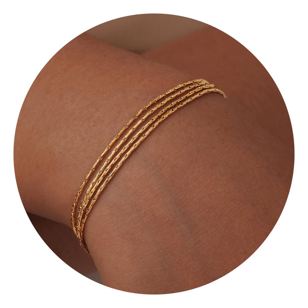 Layered Stacking Bracelet Bracelets for Women Girls Stainless Steel Hammer Chain Fashion Zircon for Vacation Daily Party