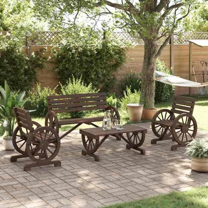 VidaXL Salon de Jardin 4 pcs, Sièges avec Dossier et Accoudoirs, Ensemble de Meubles, Mobilier de Terrasse Patio, Bois de 3207132