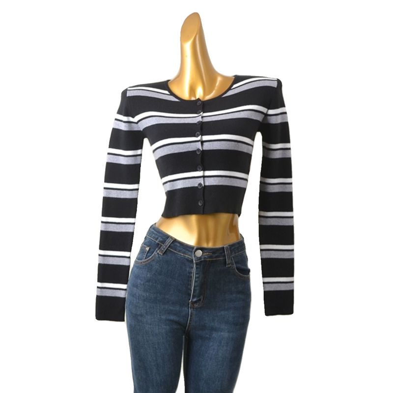 Domestic Counter Brand UJIA American Color Matching High Waist Small Cardigan Preppy Style Slimming Long Sleeves Sexy Knitting Tops
