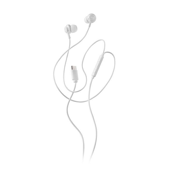 NGS Cross Step White — Écouteurs intra‑auriculaires filaires USB‑C avec micro et contrôle du volume