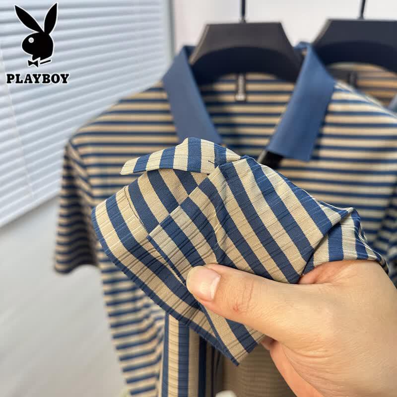 PLAYBOY Men's Ice Silk Striped Polo Shirt