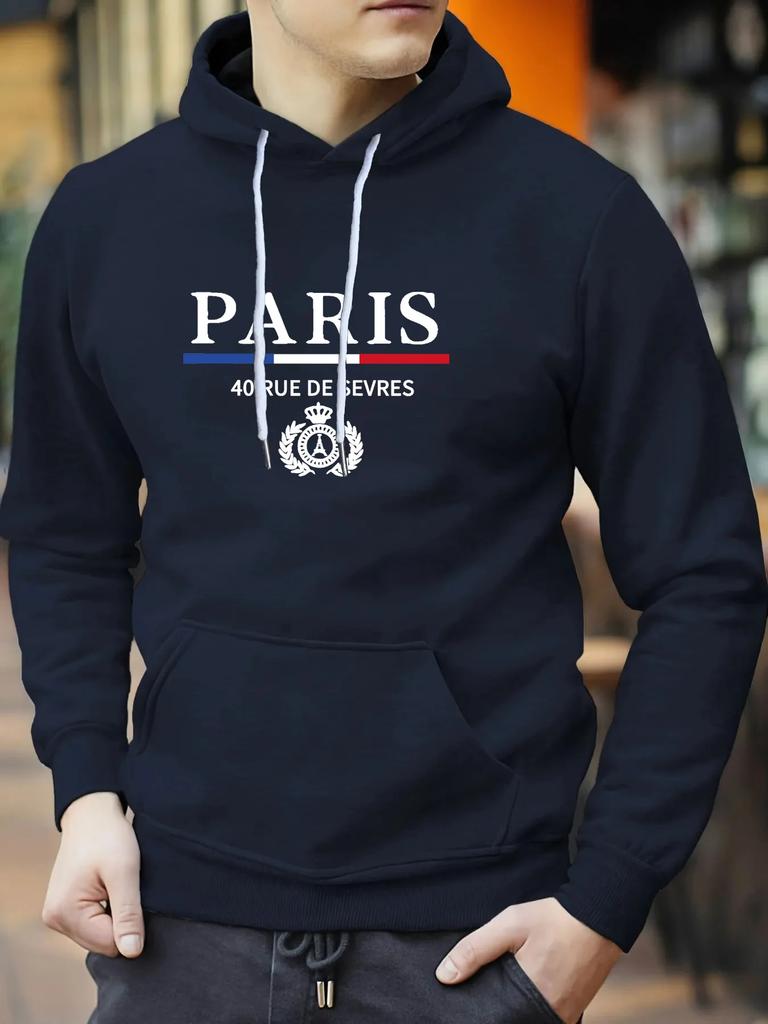 Paris bedruckter Hoodie für Herren für lässigen Herbst und Winter, minimalistischer Hoodie, neuer Frühlings- und Herbst-Hoodie