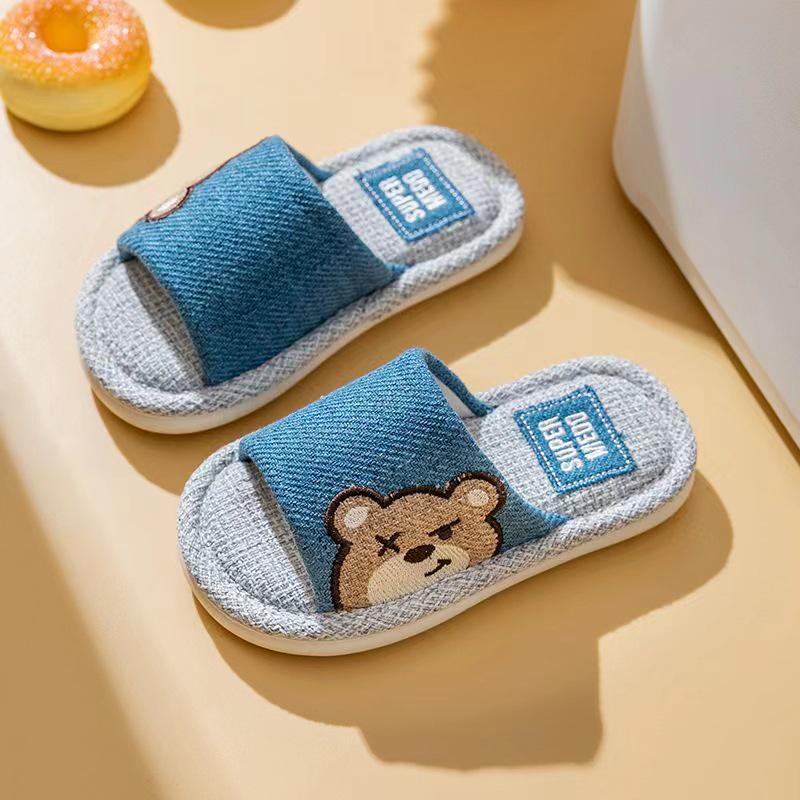 

Cartoon Rabbit & Bear Cotton Linen Non-Slip Slippers for Parent-Child Families - Summer Floor Slippers Fits size 39/40