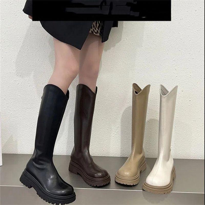 Brown thick-soled small medium tube long boots 2025 autumn and winter women's shoes new tall tube long tube foreign style knight boots