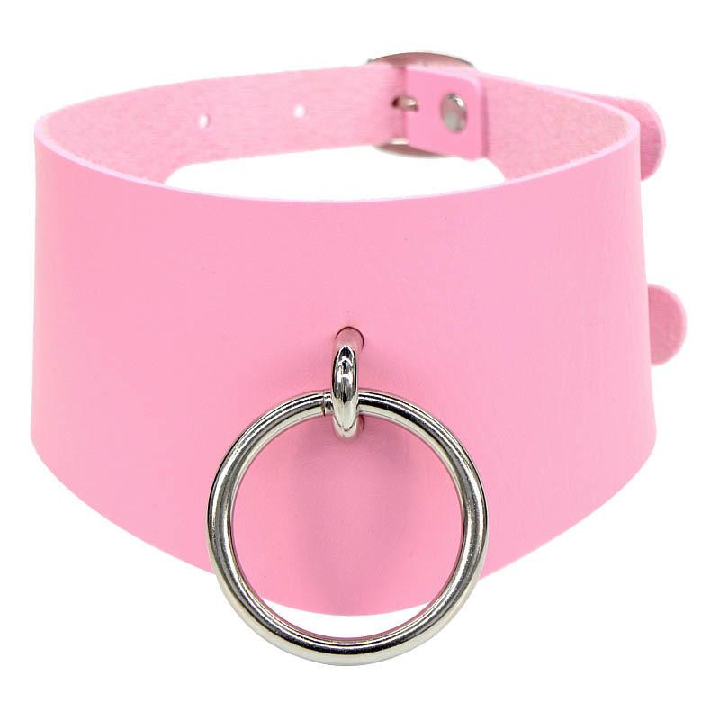 Punk Gothic Red Rings Pu Leather Choker Necklace Pendant Belt Collar On Neck Necklaces Round Choker Women Girls Jewelry Gift