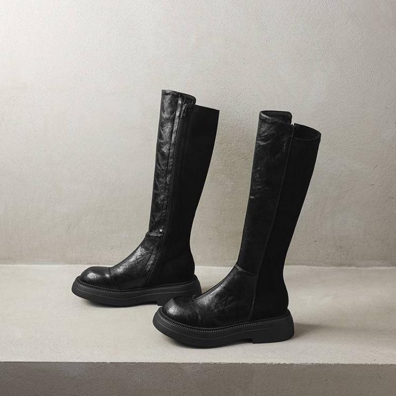 

Autumn and winter thick-soled side zipper non-slip Martin boots women s Korean version round head square heel solid color new rubber-soled high boots 39