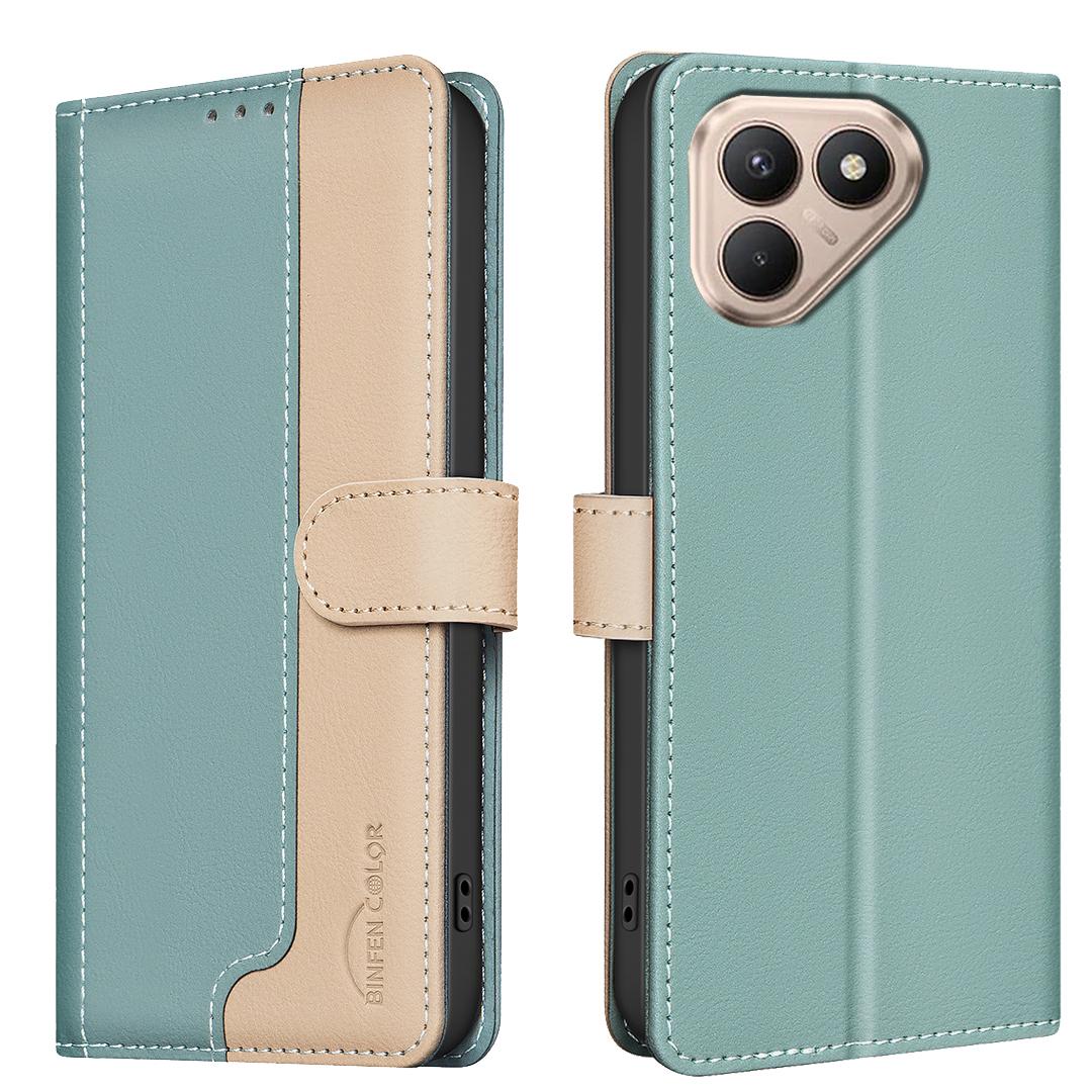 

Кожаный чехол для TECNO Pova 7 4G BINFEN COLOR с комбинированной расцветкой, блокировкой RFID, функцией кошелька и подставкой, чехол для телефона Green