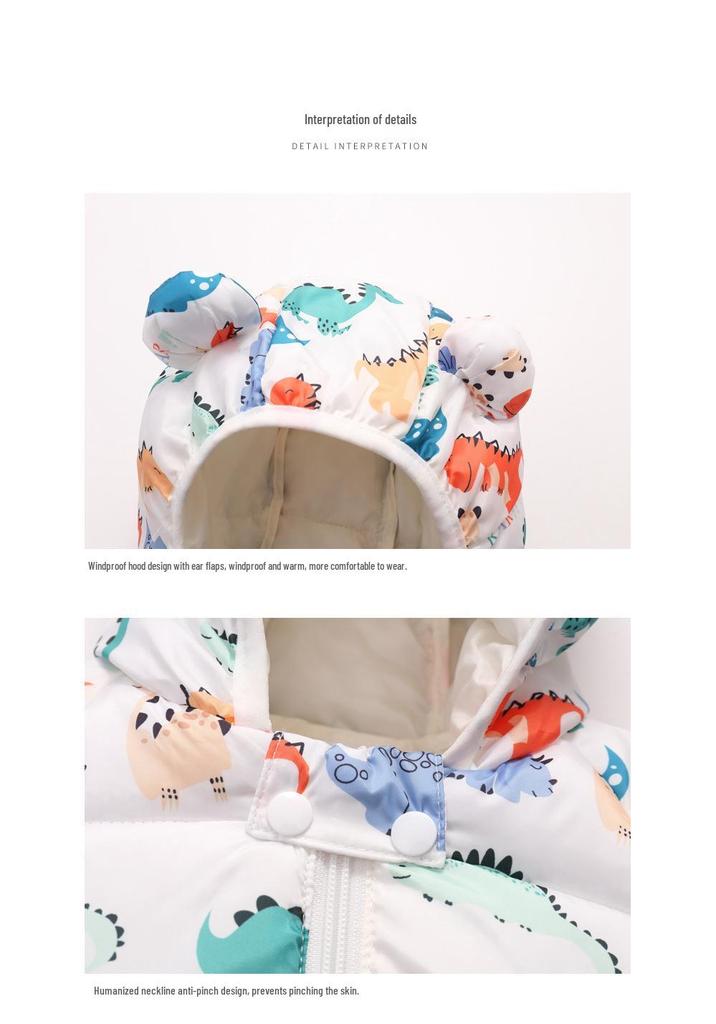 2025 Herbst/Winter Daunenjacke im Cartoon-Stil für Babys, mit Fleece gefüttert, kurze & dicke warme Baumwolljacke für Kleinkinder