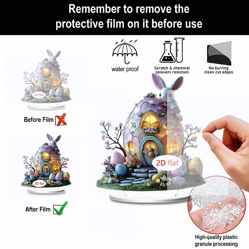 1PC Easter Cute Rabbit Decorations Colorful 2D Flat Acrylic Ornaments Bunny Eggs Desktop Easter Theme Home Decoration