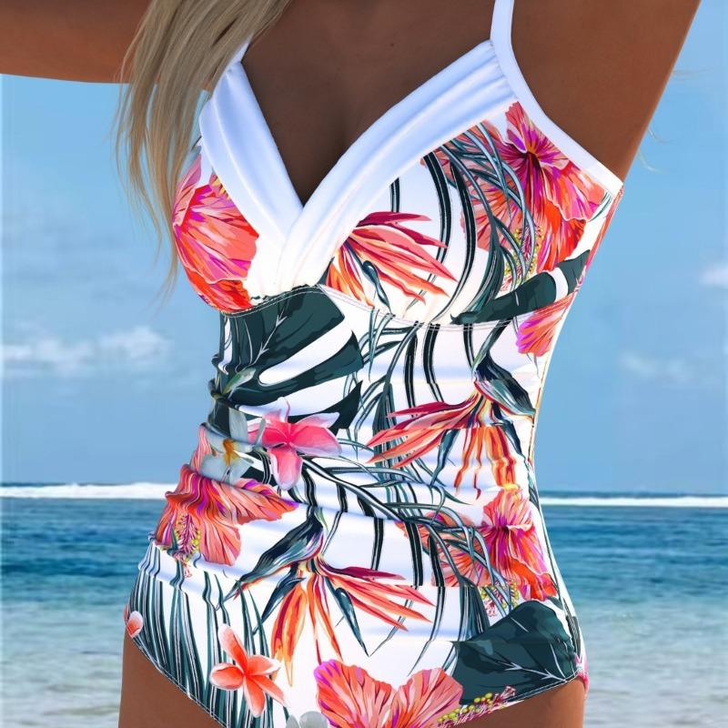 2026 New European and American Printed One-piece Swimsuit Women's Beach Hot Spring Sexy Swimsuit