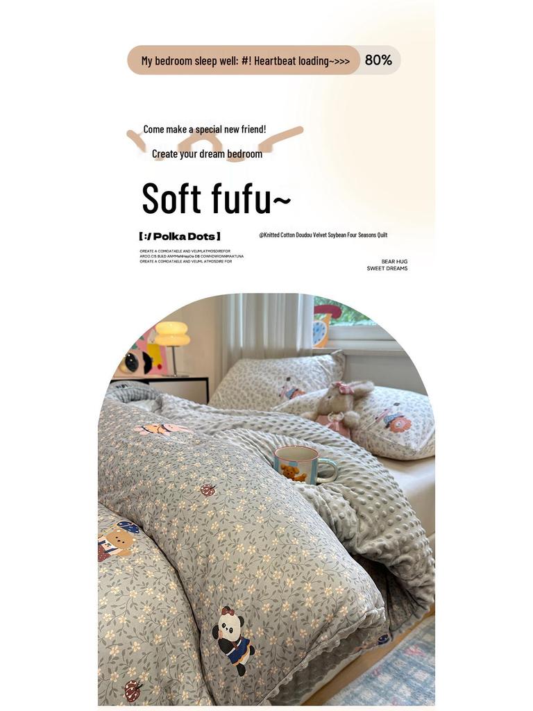 Cozy Winter French Knitted Cotton Blanket - Machine Washable, Warm, Skin-Friendly, Thickened Fleece Quilt