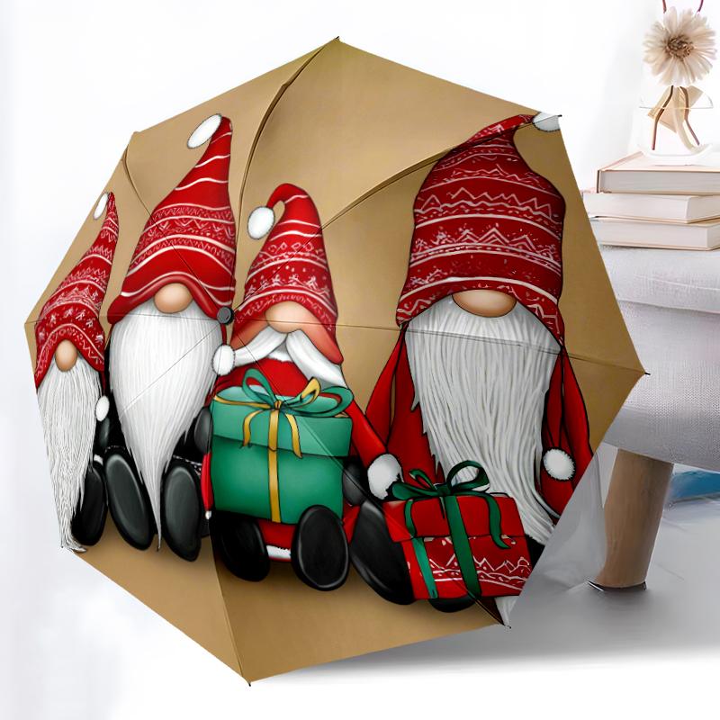 1pc Sturdy 8-Bone Auto Umbrella, Christmas Dwarfs Umbrella, Digital Printed, Foldable Umbrella for On-the-Go Outdoor Use