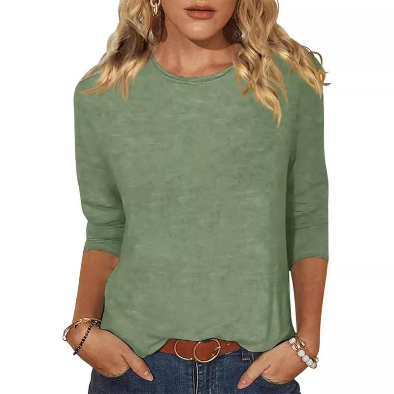 Dámský top nadměrné velikosti, nový, jednobarevný, ležérní, s kulatým výstřihem a sedmirukávovým rukávem