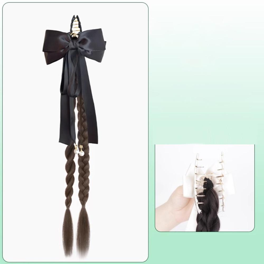 

Female synthetic Wig Lace Flower Bow tie Tassel Grabbed Clip Wig Natural Fake Twist Ponytail Creative Gentle Versatile Hairstyle