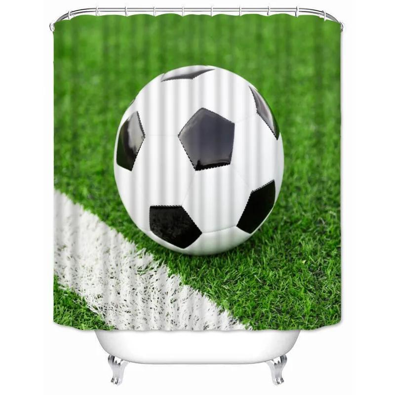 Soccer Shower Curtain Football Sports Theme Waterproof Bathroom Polyester Fabric Bathtub Curtain with Hooks for Home Decoration