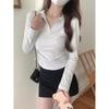 Korean version of the new spring and autumn polo collar shoulder pure desire wind long-sleeved T-shirt women's design sense slim and thin top