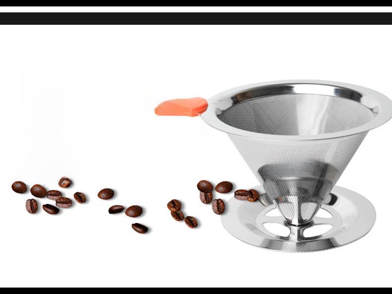 304 Stainless Steel Double-Layer Coffee Filter with Stand - Paper-Free Drip Funnel for Hand-Brewed Coffee