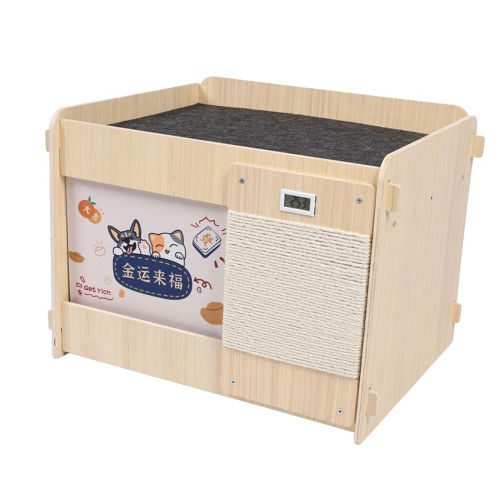 Cooling Cat House Wooden LCD Temperature Display Outside Feral Cat Shelter with Crystal Ice Mat for