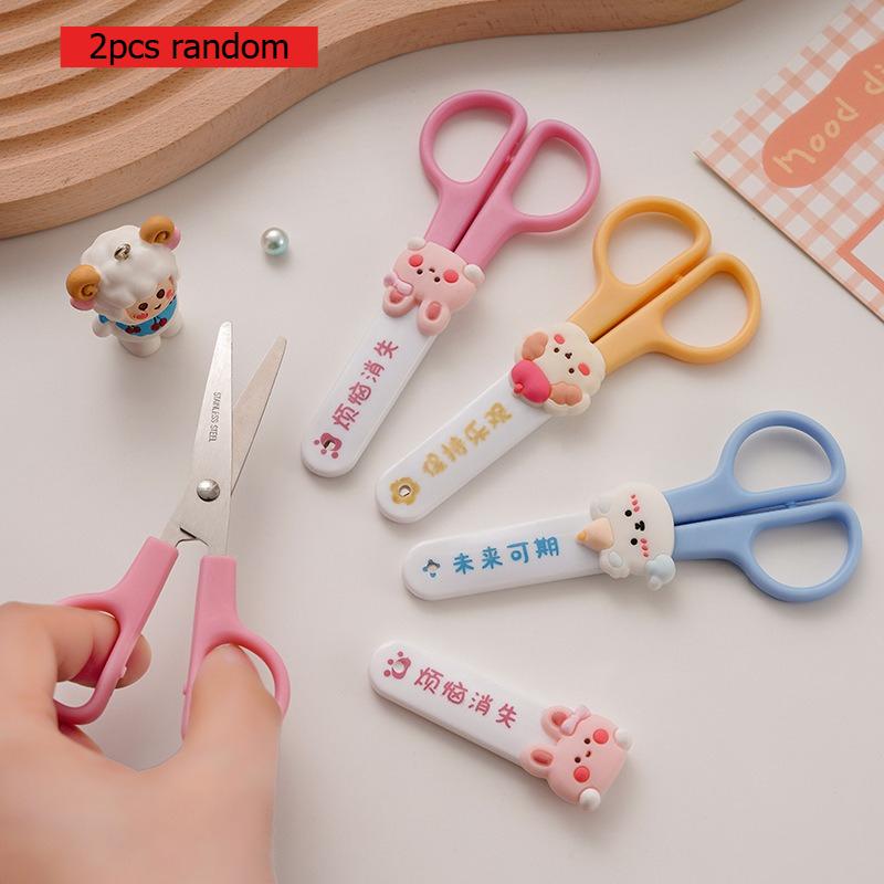 Office School Supplies Cartoon Scissors Primary School Students Safety Stationery Small Creative Cute Round Head Handmade Lovely