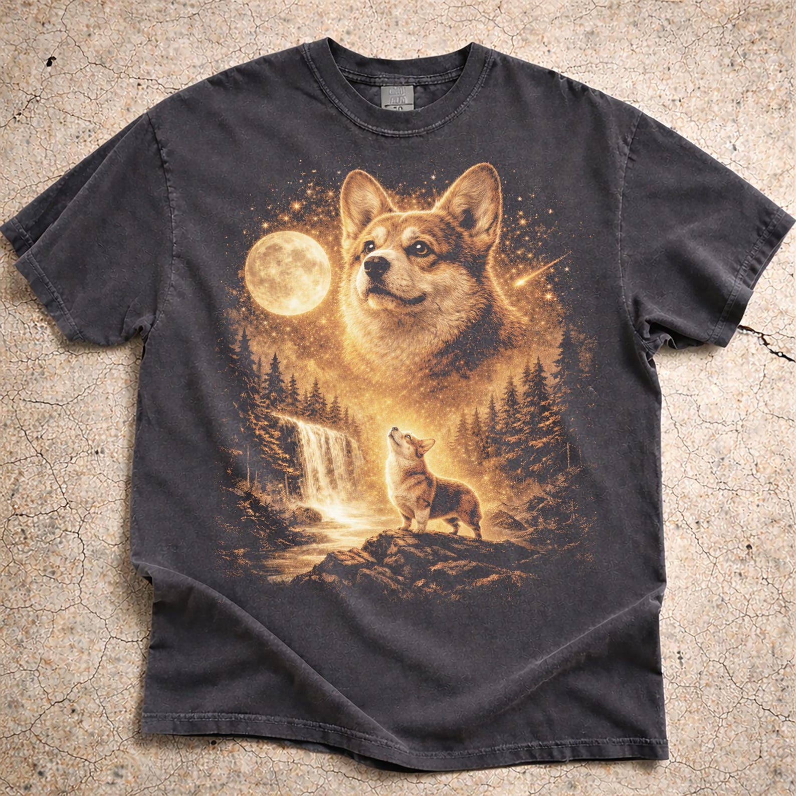 Comfort Colors Corgi Howling Moon Vintage Graphic Tee, 90s Retro Dog Shirt 4XL