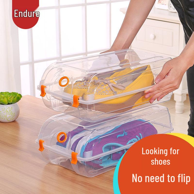

Transparent Dustproof Moistureproof Plastic Shoe Storage Box with Flip-Top Medium [4-Pack] Up to Size 39