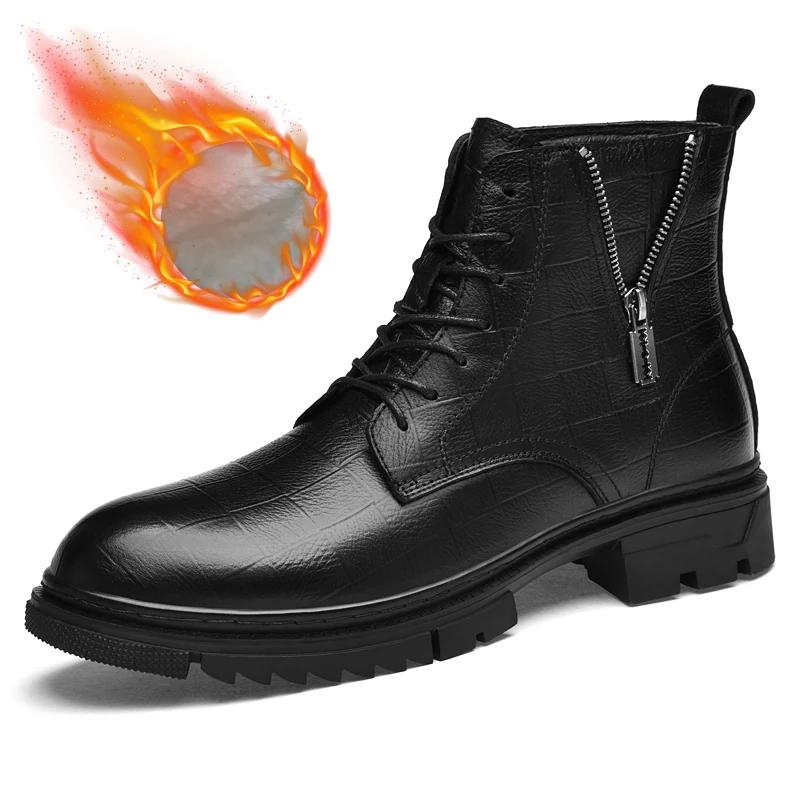 

Ботинки для мужчин, модная кожаная обувь, роскошные брендовые ботильоны из натуральной кожи, деловые ботинки, шнурованные мужские туфли на толстой подошве, высокого класса 47