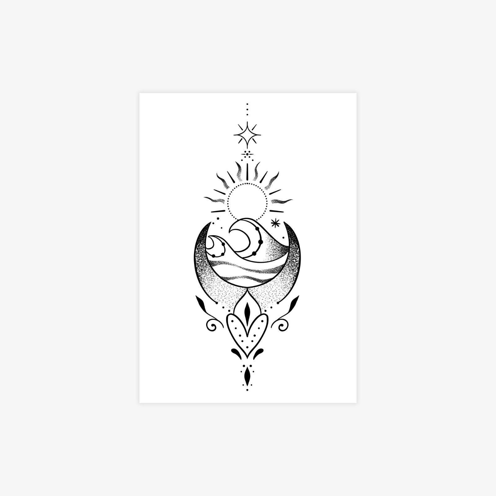 Tattoo Sticker Niche Dark Sun And Moon Totem Tattoo Sticker Disposable Temporary Tattoo Sticker 7*10