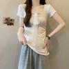 Summer Short Sleeve Women's Solid O-Neck irregular Pullovers korean Lace ribbon t-Shirts y2k Tops Female Slim pure cotton Tees