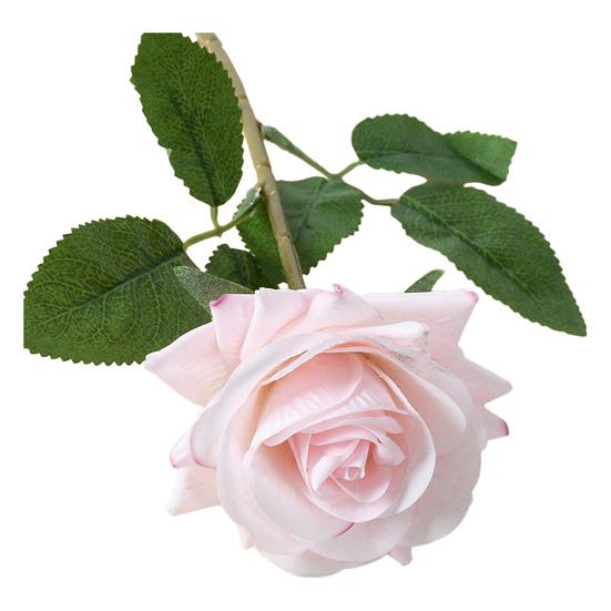 Artificial Rose with Green Leaves Realistic Fake Flower Stem Home Office Wedding Party