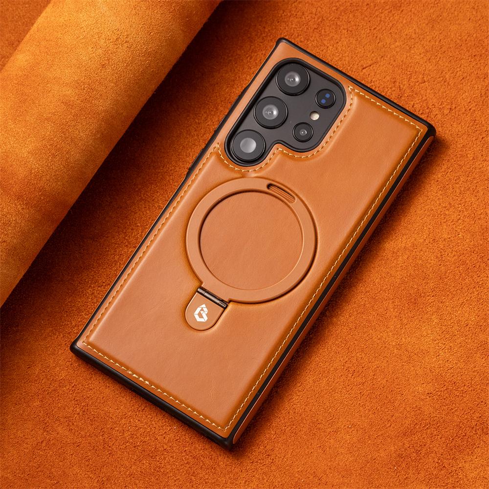 

Деловой Ретро Кожаный Держатель Магнитный Чехол Для Samsung Galaxy S25 S24 Ultra S23 S22 Plus A15 Беспроводная Зарядка Противоударный Чехол For Samsung S24Ultra