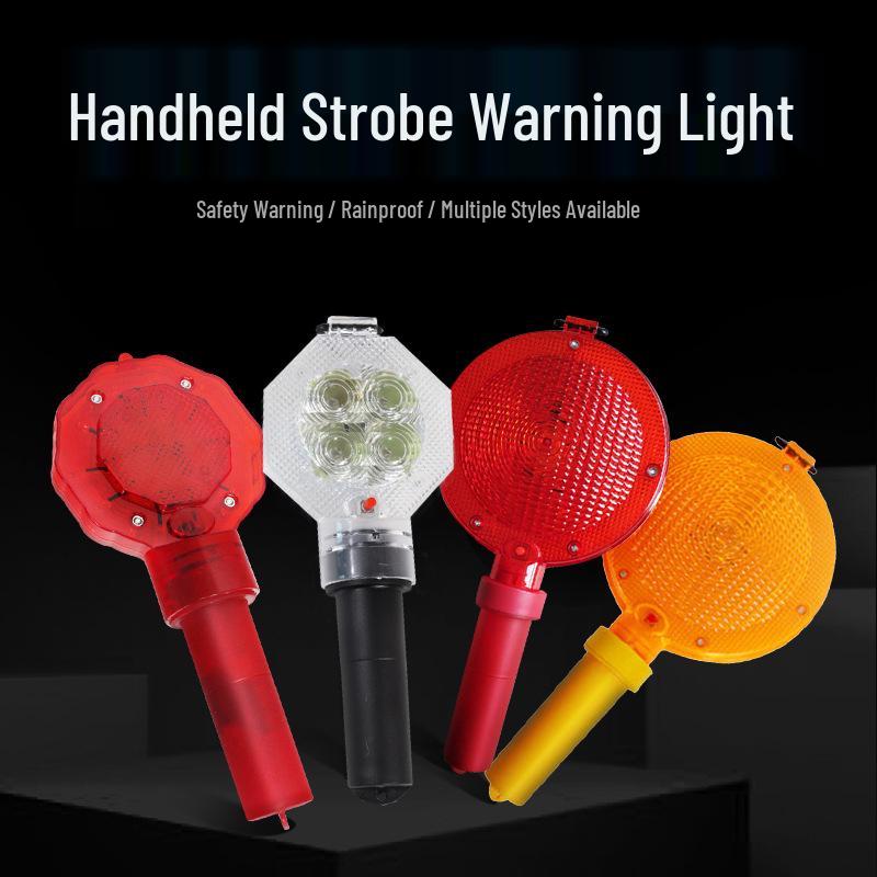 High-Brightness LED Safety Warning Lamp with Flashing Light, Handheld Plum Blossom Design for Traffic and Cones