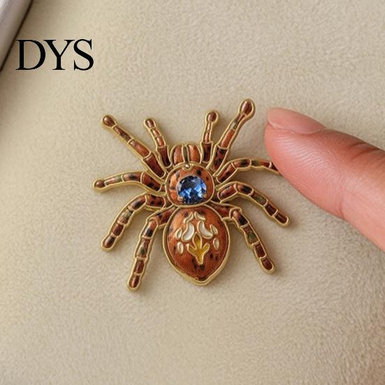 Creative Niche Jewelry Gifts Gothic Spider Brooch Pin, Colorful Rhinestones Decor, Retro Halloween Costume Accessories Alloy Decorative Lapel Pin for