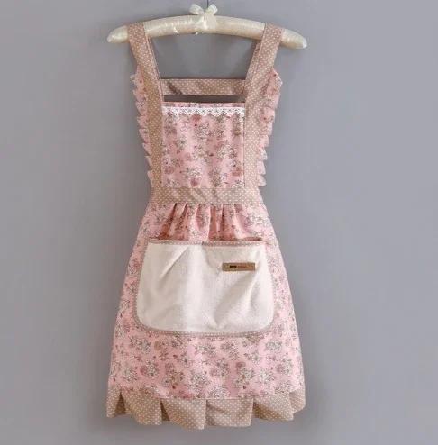 

BEPAN 1PC Lovely Canvas Apron Female Household Kitchen Cooking Antifouling Breathable Wear Cleaning Suitable розовый