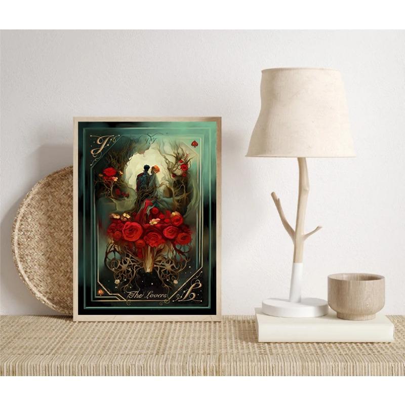 Vintage The Lovers,Sun,Star,Moon,Heart Tarot Card Poster And Prints Canvas Painting Wall Art Pictures Home Room Decor Gift