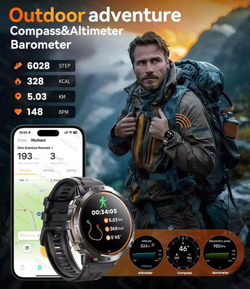 2026 New X3 Men Sports Smartwatch 1000mAh Large Battery Built In GPS Compass Professional Waterproof Hands Free Bluetooth Call Outdoor Smart Watch