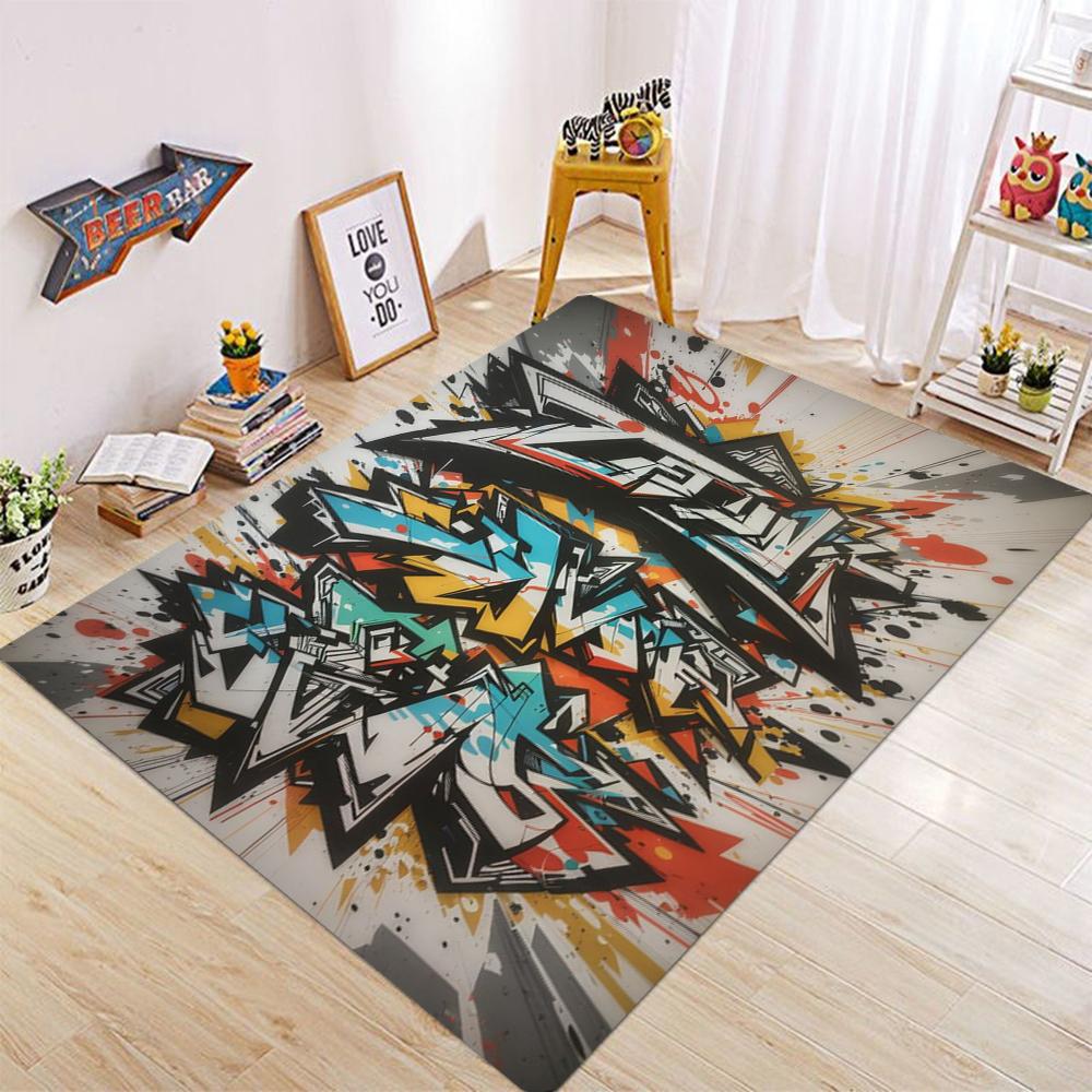 

Retro Graffiti High Street Style Floor Mat Multiple Choice Living Room Kitchen Carpet Anti Slip Modern Home Decoration Gift 40x60cm16x24in