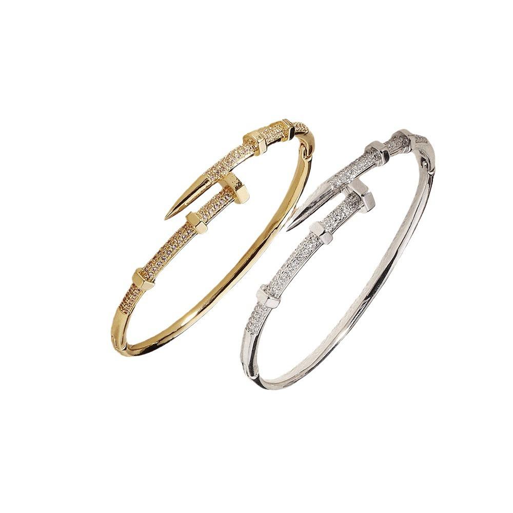 2026 Personalisierte Legierung Zirkon Nagelarmband Europäischer und Amerikanischer Leichter Luxus Nische Ins Stil Design Öffnung