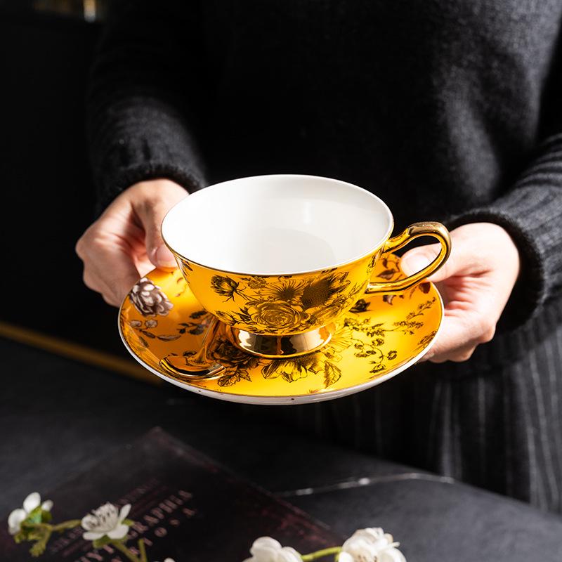 European Luxury Gold-Rim Bone China Coffee Cup - Four Seasons Ink Design