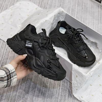 Chunky Womens Leather Sneakers Casual Sports Shoes Female Solid Simple Vulcanized Shoes Luxury Brand Running Trainers Mujer