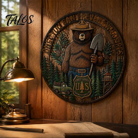Retro Texture Wall Ornament Only You Can Prevent Wildfires Metal Sign, Vintage Round Bear Iron Hanging for Garden Decor, Funny Tin Sign Home, Garage,