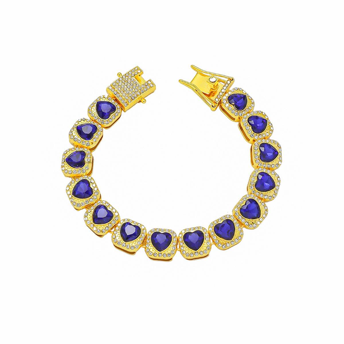 

Европейский и американский мужской браслет-цепочка с яркими бриллиантами и красным персиковым сердцем в кубинском стиле - ювелирные изделия для ночных клубов 8 inch