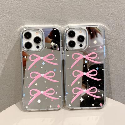 Acrylic Mirror Suitable for Iphone16PRO Pink Bow Mobile Phone Case Apple XR/12 Anti-fall Protection Case