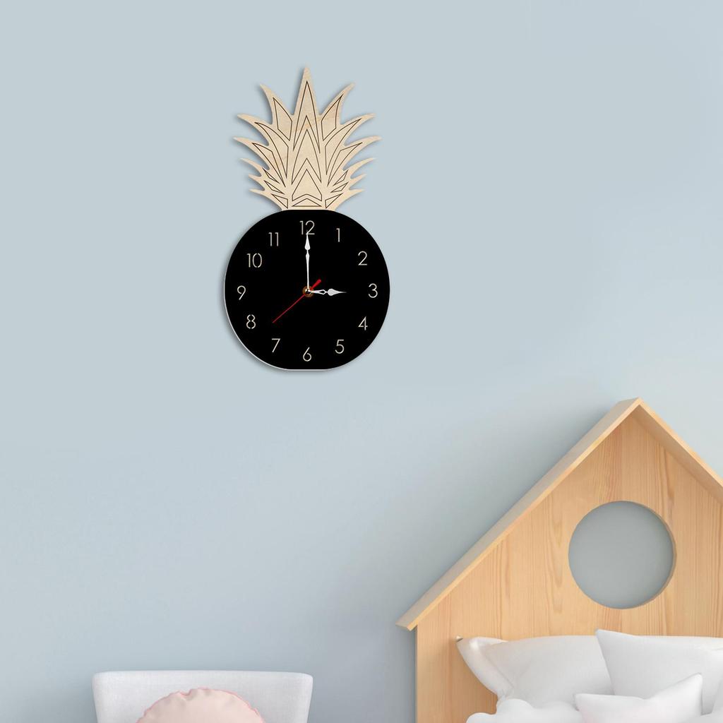 Pineapple Fruit Wall Clock Silent Nordic Style Cartoon Modern Cute for Kids Room Living Room Kitchen Office Home Decoration