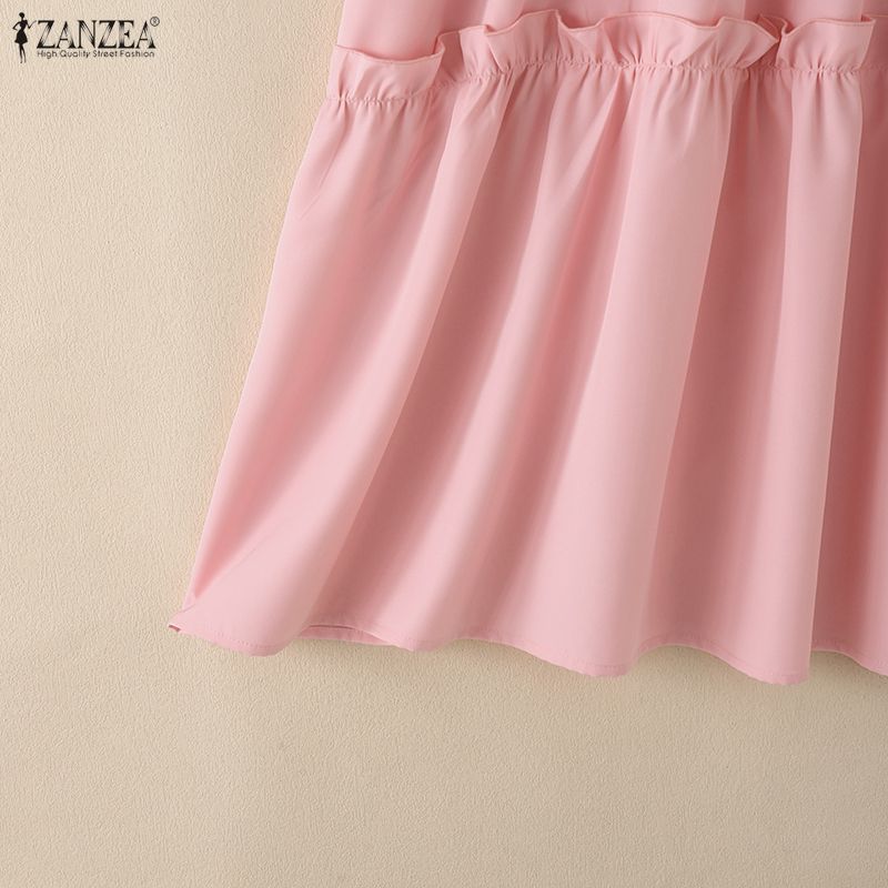ZANZEA Women Casual Round Neck Solid Color Loose Half Sleeve Dress