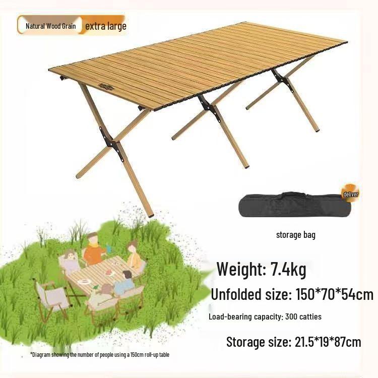 Tragbarer faltbarer Roll-up-Tisch aus Karbonstahl mit Stühlen für Camping im Freien, Gärten und Balkone