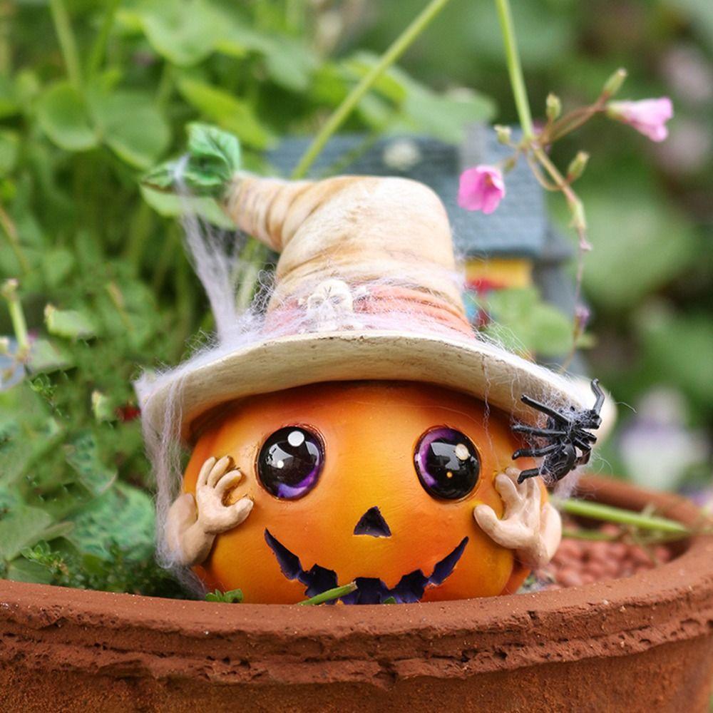 Funny Pumpkin Head Figurines Resin Miniature Statue Ornament Pumpkin Elf Sculpture Bonsai
